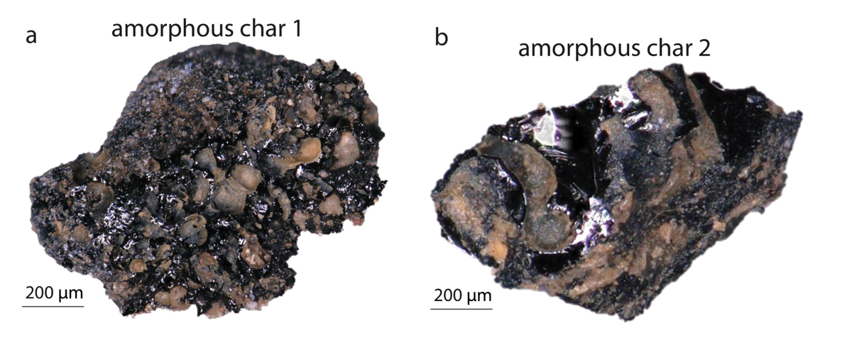 Amorphous chars found in a fireplace in the Bruniquel cave