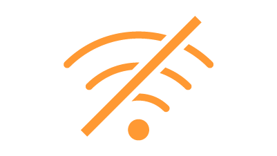 Turuncu renkli üzerinde çapraz bir çizgi olan wifi çubukları simgesi