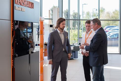 Michiel Holthinrichs with Philippe Reinders Folmer and Charlie Birkett of Renishaw at Renishaw Innovation Centre.